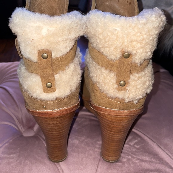 UGG Australia Brown Chestnut Suede Shearling Fur Anais Wedge Bootie - Picture 3 of 11